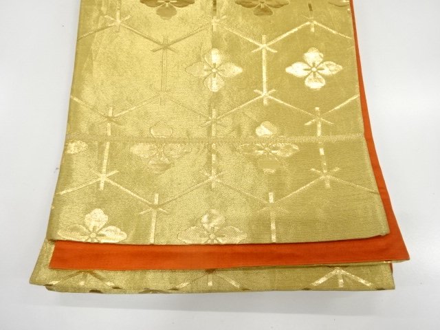  アンティーク　亀甲に花模様織り出し全通袋帯（材料）